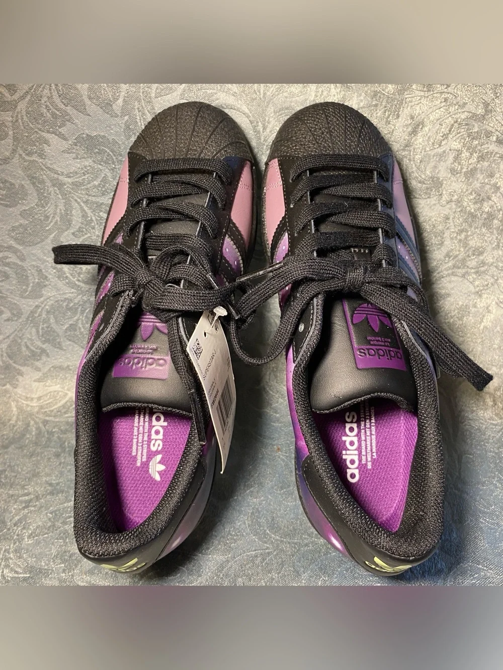 Rare ADIDAS Superstar J Galactic Galaxy Purple Sneakers - Youth 6, Women 7.5 NWT